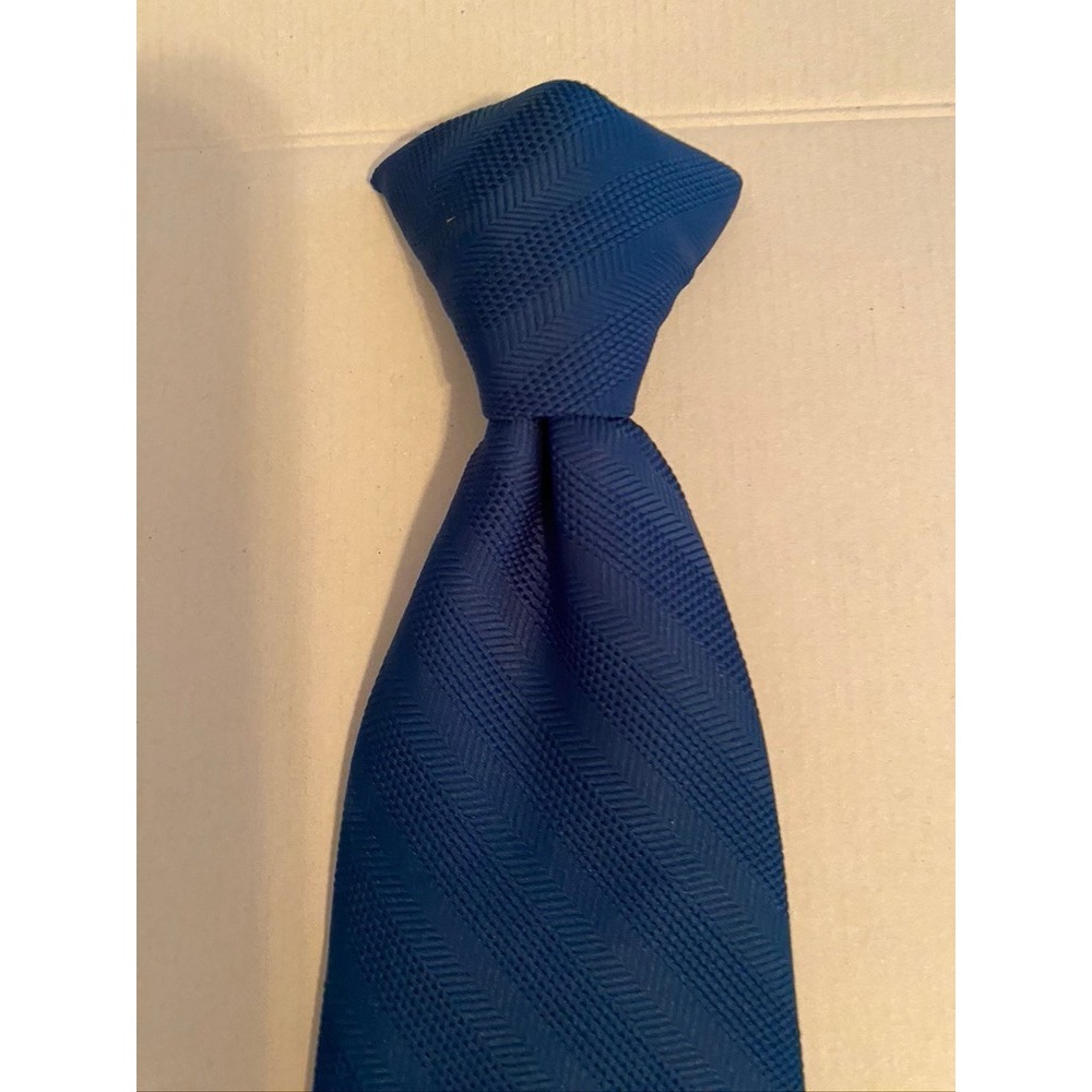 Vintage Snapper Clip On Tie Royal Blue Herringbone Textured Mens Necktie 322268